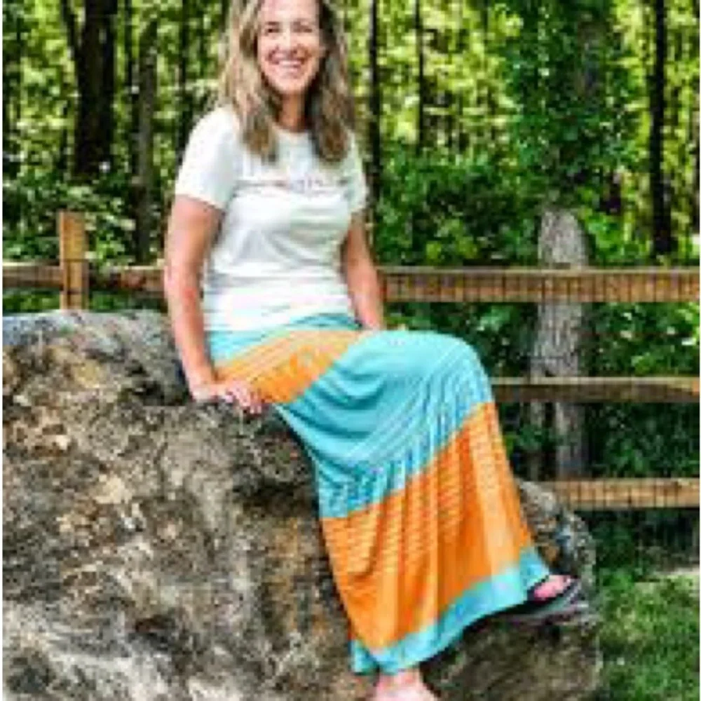 LuLaRoe Poppy Maxi Skirt - Blue and Orange NWT - Picture 3 of 10